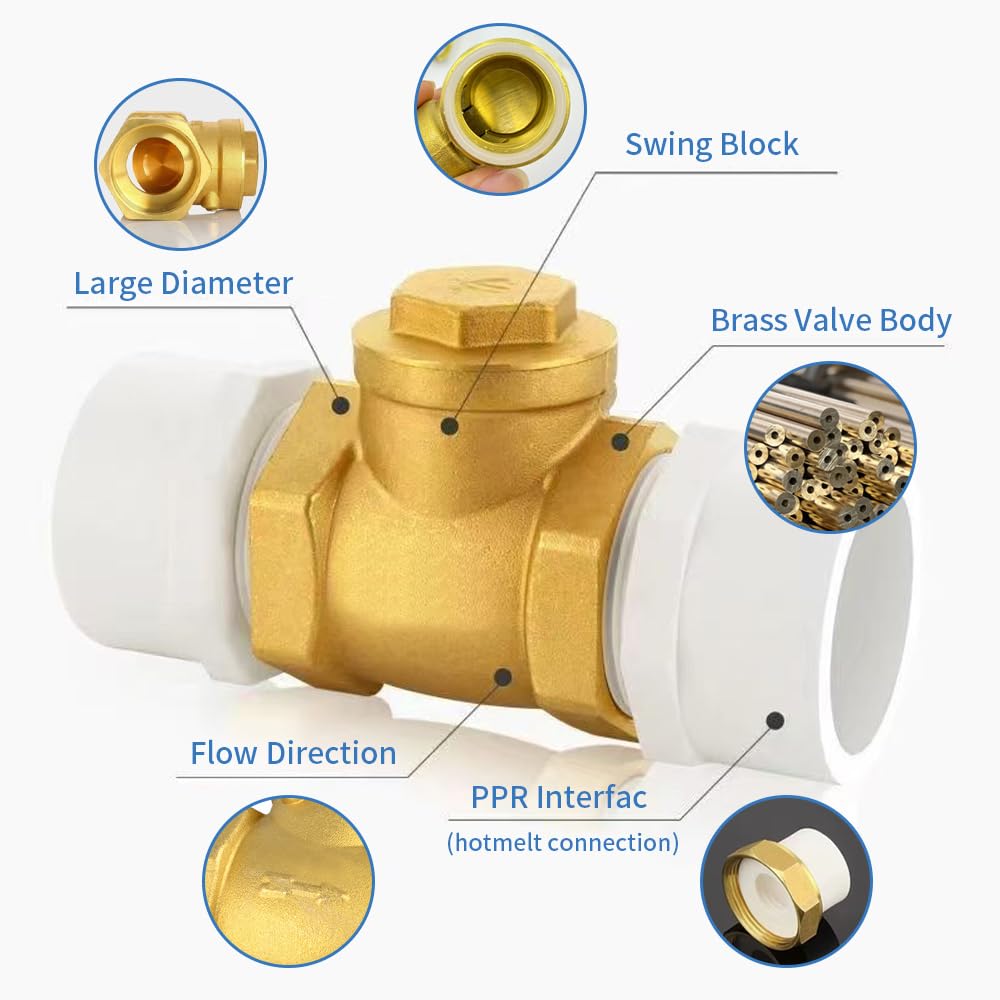 Clapet anti-retour, Clapet anti-retour en laiton Diamètre 50 mm Longueur 145 mm Pression nominale 16 Mpa Connexion par fusion à chaud Clapet anti-retour unidirectionnel PPR