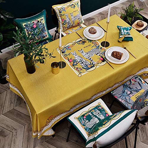 Nappe ocelot fleur 140x140cm en polyester jaune pour table carrée