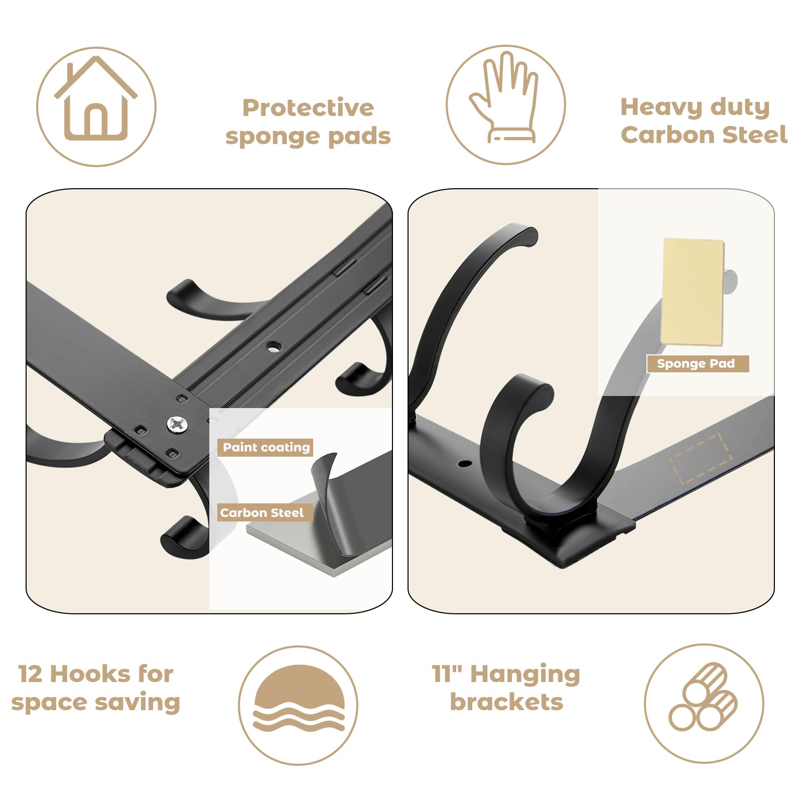 COSTWAY Porte Manteau Sur Pieds Avec 12 Crochets En Bois Massif Pour Manteaux Chapeaux Parapluie