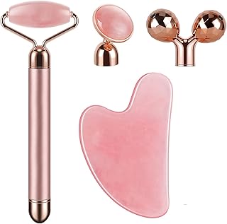 Luxury 4-in-1 Rose Quartz Facial Set: Electric Roller, Massager & Gua Sha Tool