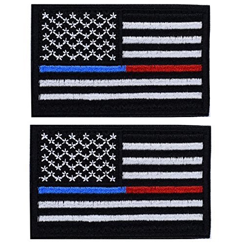 2 Pieces Tactical USA Flag Patches -Thin Red and Blue Line American Flag US Military Patch Tactical Firefighter& Police