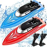 Wemfg Two Pack RC Boat Remote Control Boats for Pools and Lakes, RH701 15km/h High Speed Mini Boat Toys for Kids Boys Girls, Blue+Red