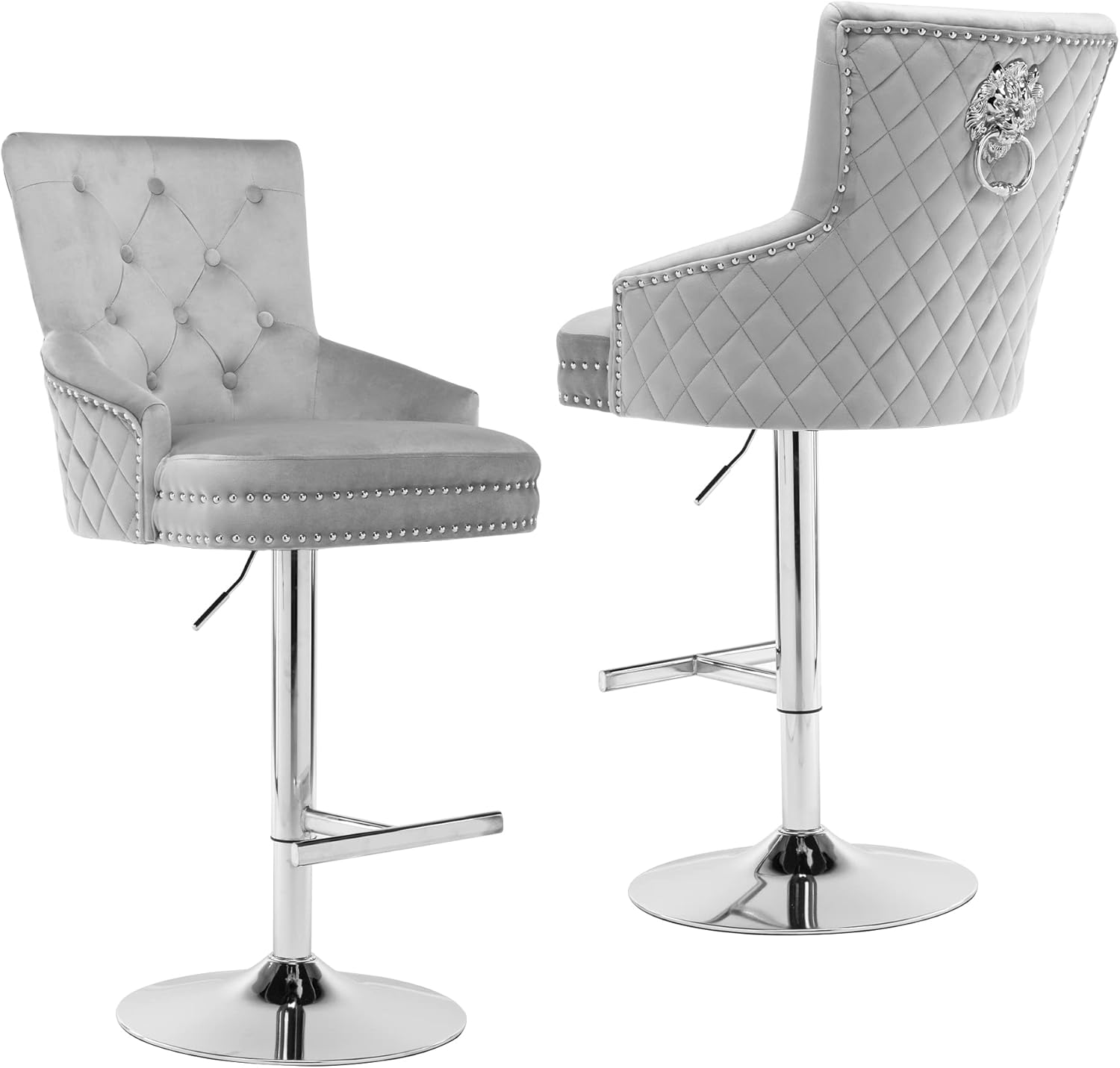 FOREDO Velvet Swivel Bar Stools Set of 2, Upholstered Bar Stool Chair with Button