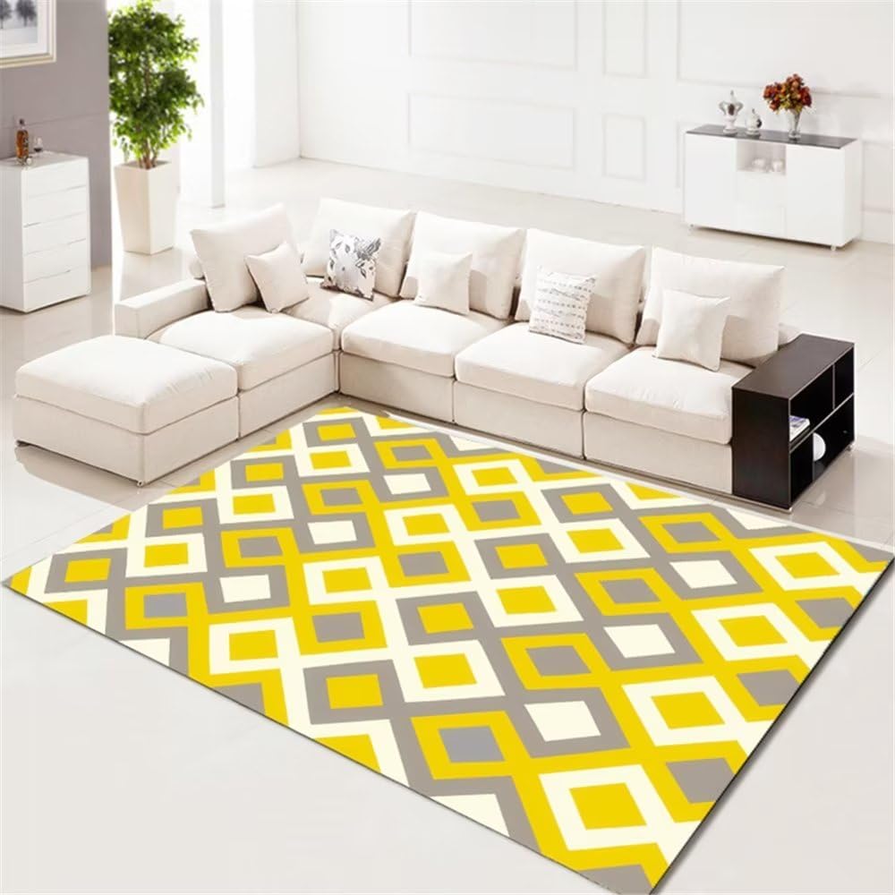 Tapis pour chambre rectangulaire à carreaux jaune 140x200cm géométrique