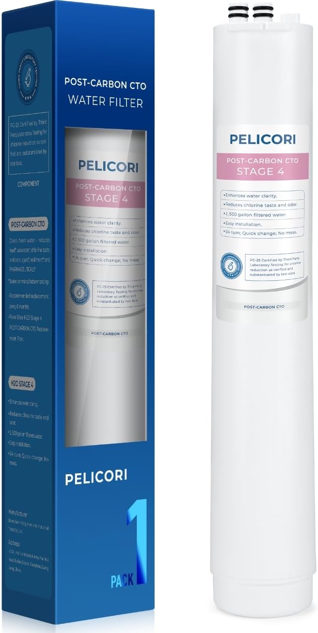 H2O Stage 4 Post Carbon Block CTO Replacement Filter, Compatible with Pure Blue H2O Stage 4 Post CTO PB-TLRO4CB4T, 4 Stage PB‑TLRO4H50T Reverse Osmosis Water Filtration System (1 Pack)