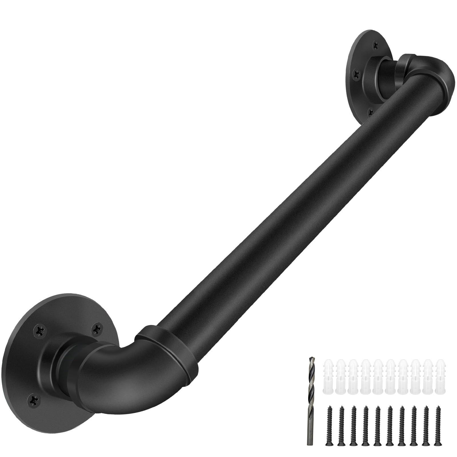 PNBO Wall Handrail 2FT/60CM,Industrial Staircase Railing 1.25 Inch Tube Diameter,Galvanized Pipe Handrails for Indoor Stairs with Wall Mount Support,for Wall Mounted Stairway Handrail