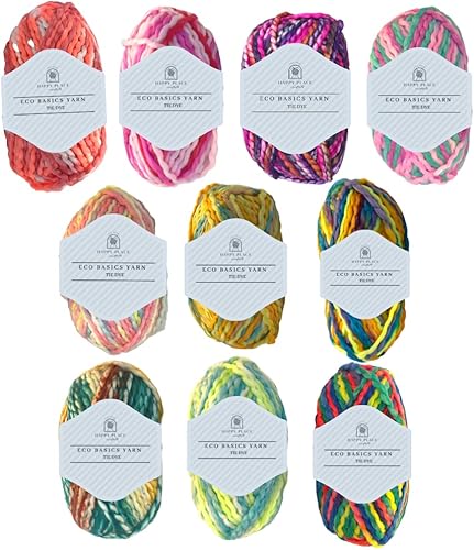 Miniatura 6 de Eco Basics - Ovillo de hilo grueso para tejer y tejer ganchillo, acrílico reciclado, ecológico, hilo grueso gigante, arcoíris, jumbo, total de 10.5