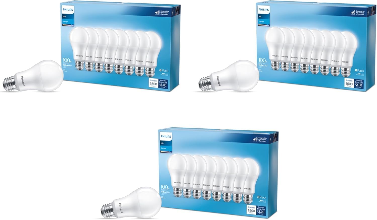 PHILIPS LED 60W A19 24-Pack Basic Daylight (5000K) 800 Lumen (8.8W = 60W) Frosted Flicker-Free Light Bulbs