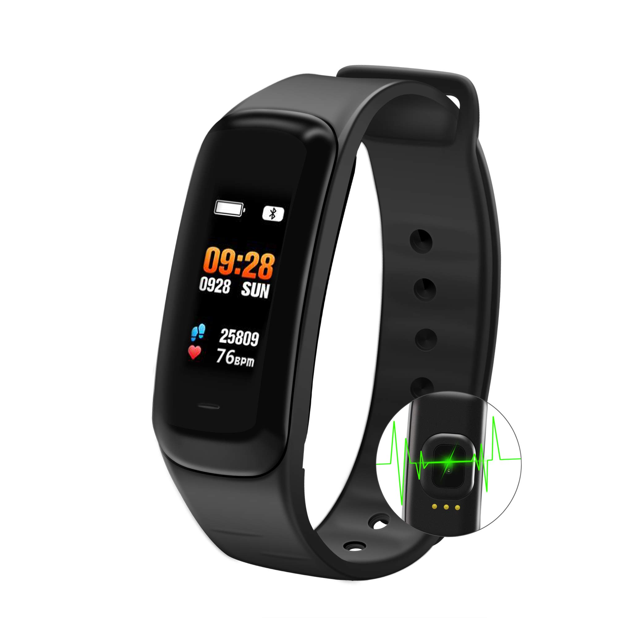 SMBOX Fitness Tracker Smart Watch, C1s Color Screen Waterproof Activity Tracker w/Heart Rate, Blood Pressure Monitor As Calories Step Counters, Sleep Tracker Fit Watch For Men Women Kids – Black