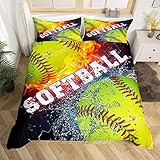Castle Fairy 3D Softball Bedding Sets Twin Size,Ice and Fire Duvet Cover Sets for Boys Girls 2Pcs,Boyes Gamer Comforter Cover Bedroom Decor,Ball Sports Gaming Bed Sets with 1 Pillowcase