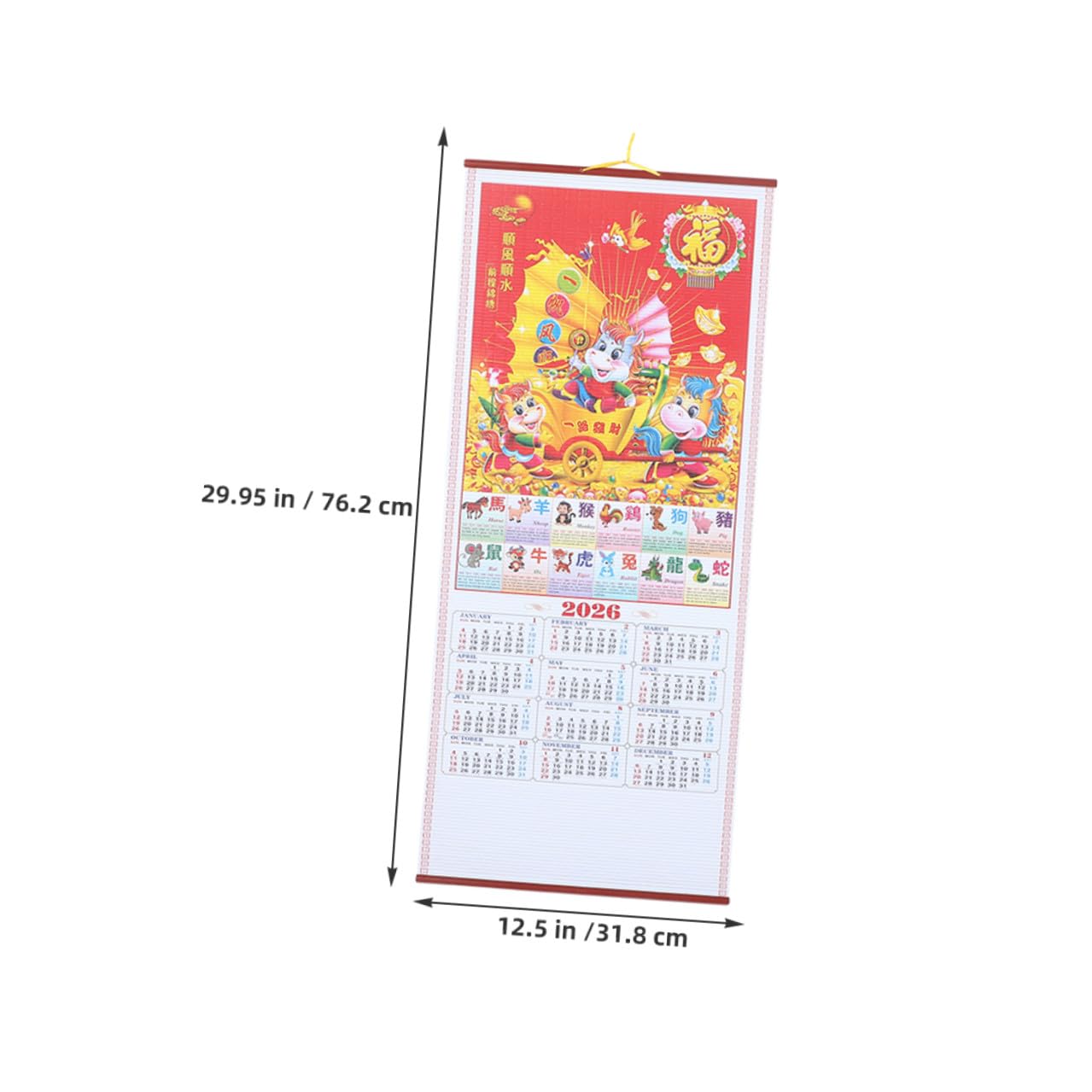 6 Pezzi Calendario da Parete in Finto Rattan 2026 Anno del Cavallo, Planner Lunare Sospeso Decorativo per Casa e Ufficio, Set 2 Pezzi Rotolo Tradizionale Cinese