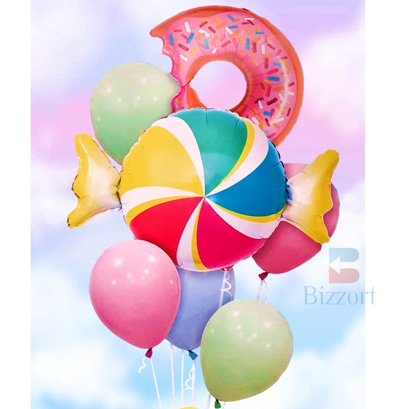 Party Monster™ Candyland Donut Theme Balloons Birthday Party, Baby Shower Decoration Foil Balloon (Pack of 9)