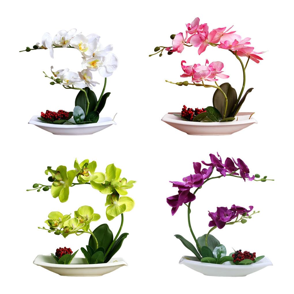 Sztuczne rośliny domowe, orchidee, sztuczne kwiaty, biała donica do miski, piękny zestaw bonsai, imitacja domu, hotelu lub balkonu, zielona
