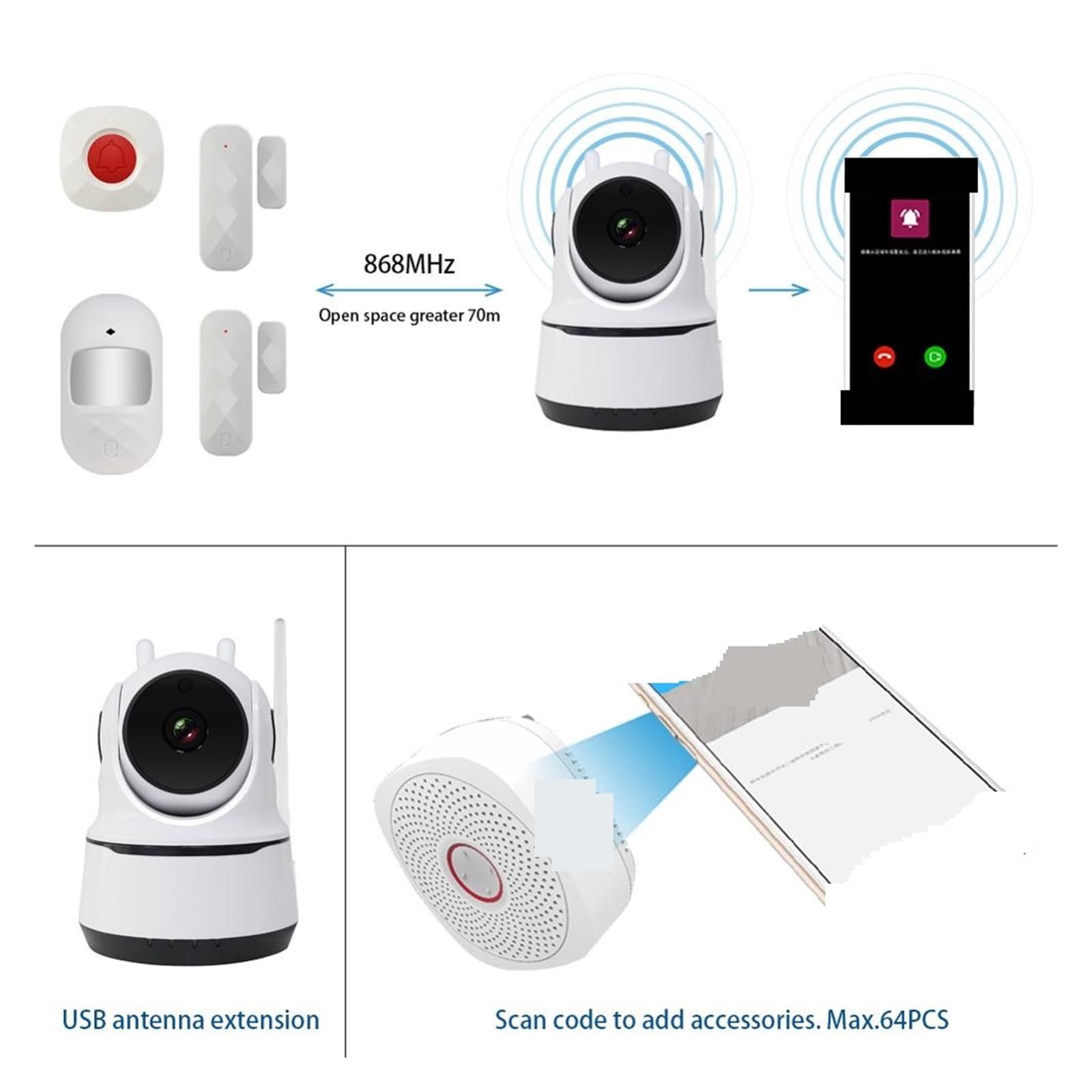 System alarmowy, Inteligentna Kamera Wideo Wi-Fi Alarm 1080P HD Domofon Głosowy Kontrola Aplikacji Tryb Dzwonka Bezpieczeństwo W Domu System Antywłamaniowy