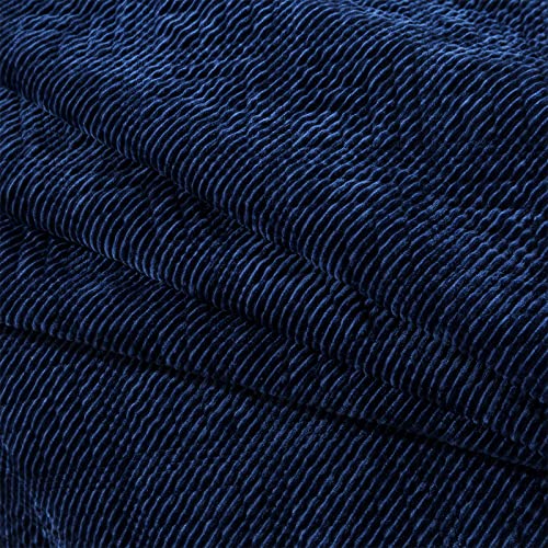 Honeilife King Quilt Bedding Set - 3 Pieces Corduroy Quilt Sets Double Faced Velvet Bedspreads Super Soft Coverlets Reversible Bed Cover Autumn & Winter Bedding Set All Season Quilts-Navy Blue #TOP6