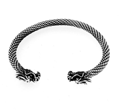 Men's 925 Sterling Silver Bangle Dragon Head Details, Silver Cuff Bangle for Men - Ideal gift for him