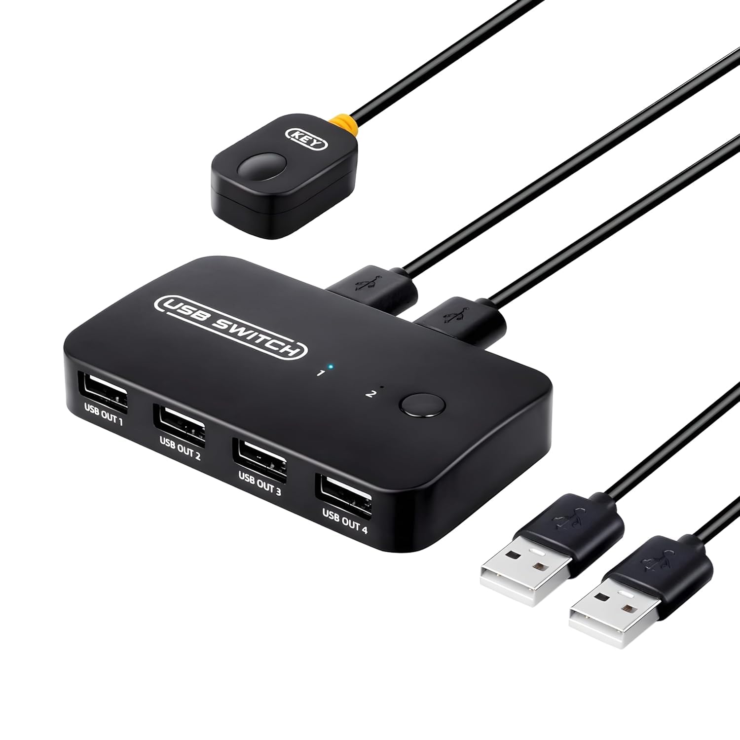 USB Switch Selector 2 Computers Sharing 4 USB 2.0 Devices, Peripheral Switcher Adapter Hub for Mouse Keyboard Printer, 2 in 4 Out USB Switcher with 2 USB Cable-image-8