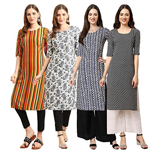 Image of Pinkmint Women's Crepe Digital Print Straight Kurta [Pack of 4]