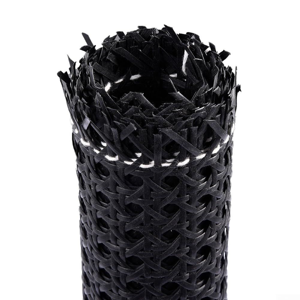 Rollo de malla de ratán negro, rollo de malla de mimbre de caña de plástico, material de caña de cincha, rollo de caña tejida para muebles, silla, gabinete, techo, cesta