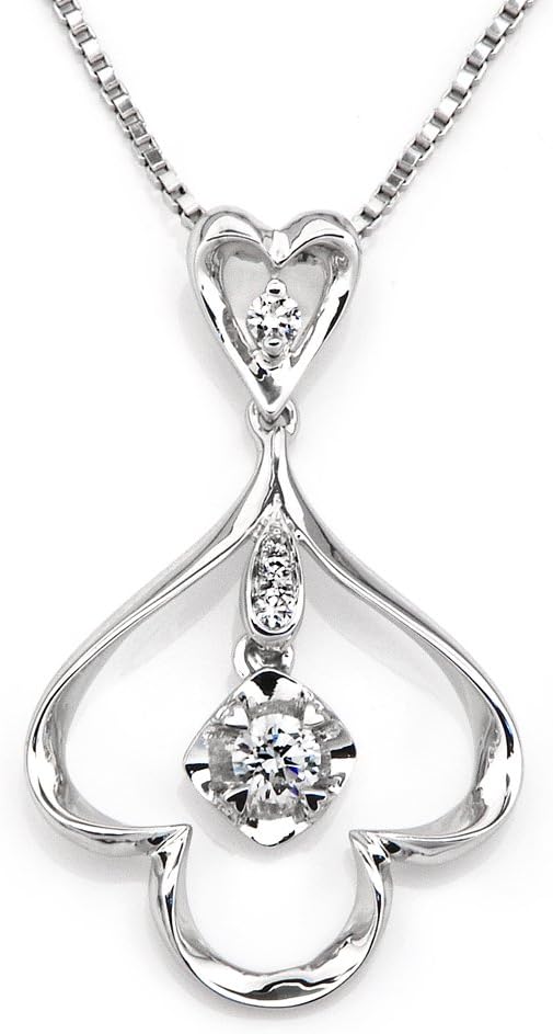 18K/750 White Gold Flower Pental 4 Heart-Shaped Prong Setting Diamond Pendant w/ Silver Chain (0.12ct,G-H Color,SI1-SI2 Clarity)