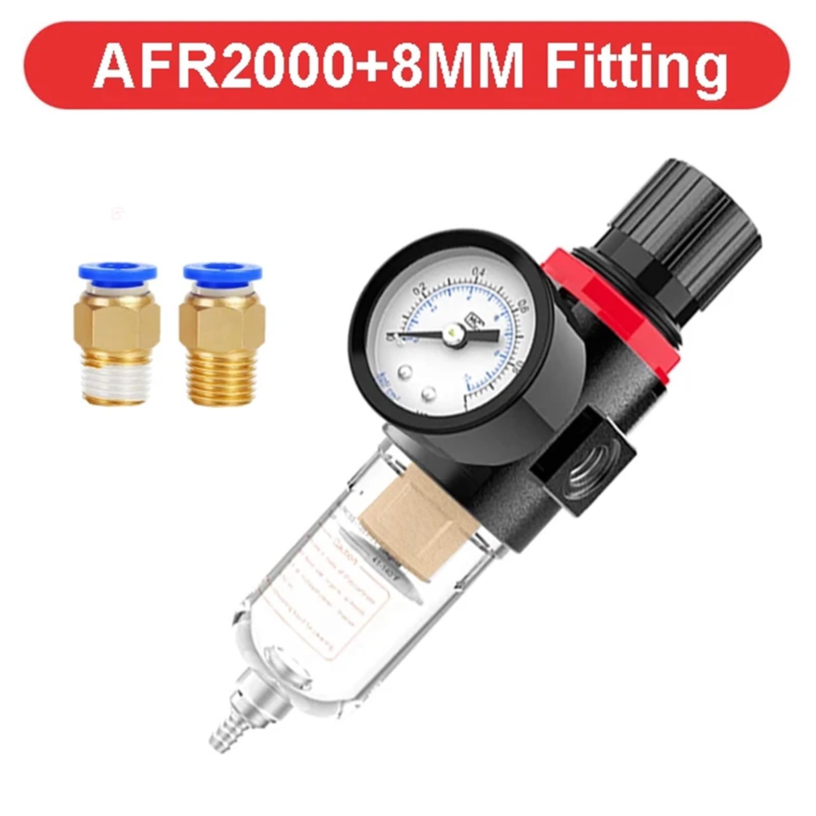 AFR-2000 w PC8 Pneumatic Filter Regulator Air Treatment Unit Pressure Switches Gauge 1pcs