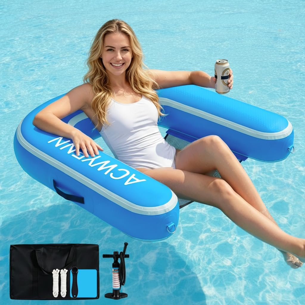 Inflatable Floating Pool Chair, Heavy Duty Pool Float Chair for Adults, Floating Chairs for Lake, Pool Lake Water Floats for Adults