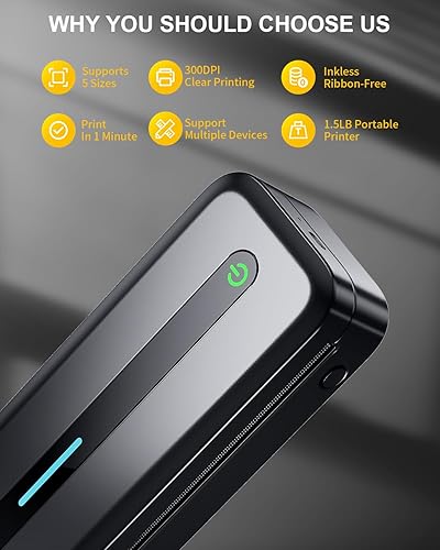 Miniatura 3 de COLORWING Portable Printers Wireless for Travel, 300DPI Mini Compact Inkless Printer, Thermal Bluetooth Printer Compatible with Android and iOS