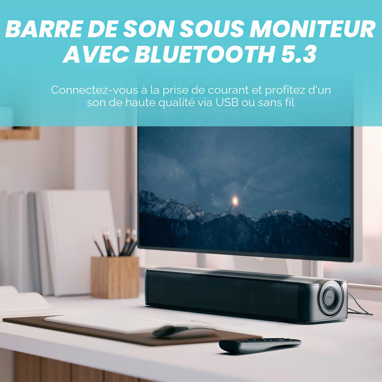 CREATIVE Stage SE Barre de Son sous-Moniteur avec Audio numérique USB et Bluetooth 5.3, Clear Dialog et Surround par Sound Blaster, alimentée par Un Adaptateur Secteur