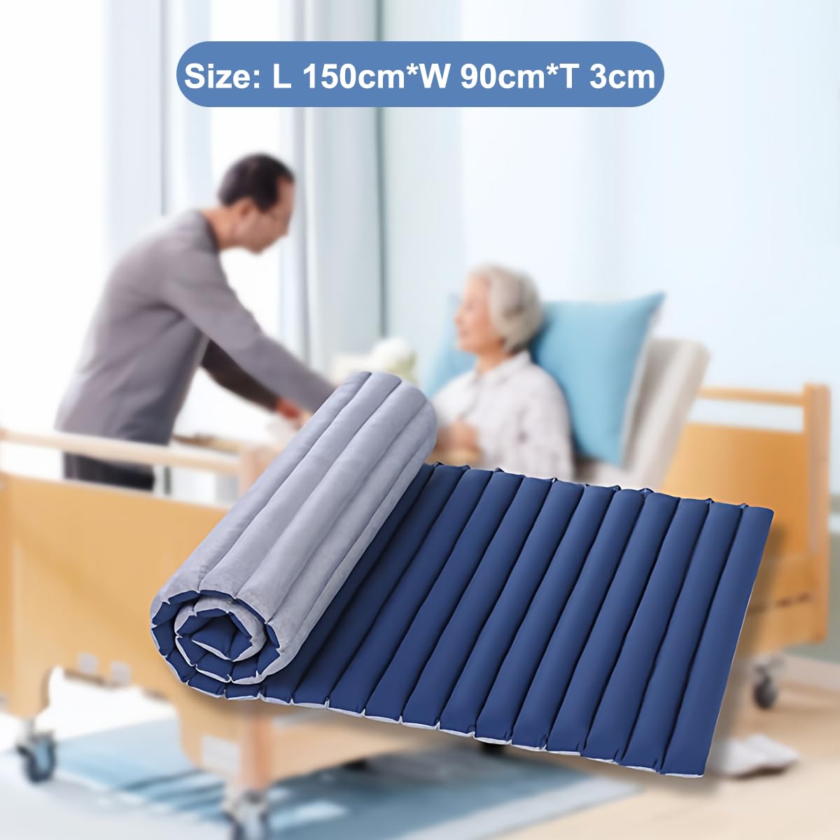 Colchón Antiescaras de Decúbito para Ancianos, Transpirable Colchón de Presión Alterna, Camas de Hospital para Personas Mayores Encamadas de Larga Duración, Cuidado del Paciente,Light gray,150x90x3cm
