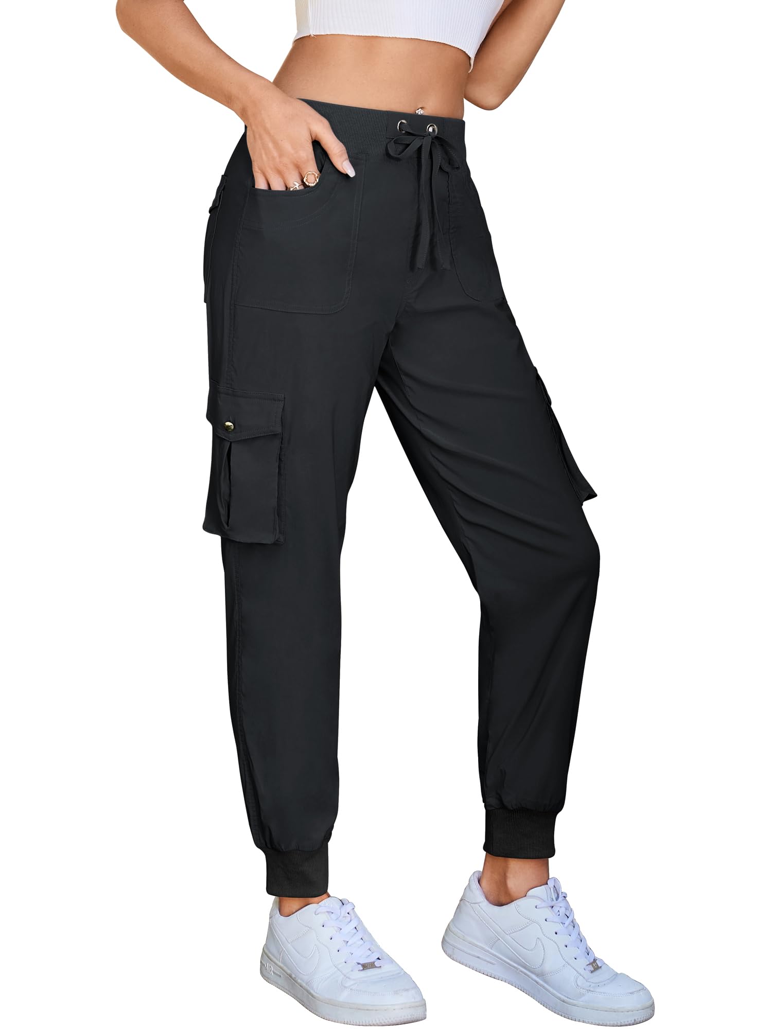 Hormtaer Hose Damen 3/4 Sommer Casual Cargohose Caprihose Jogginghose Comfy Stretch Leichte Outdoor Sport Reise Wanderhose Mit 6 Taschen