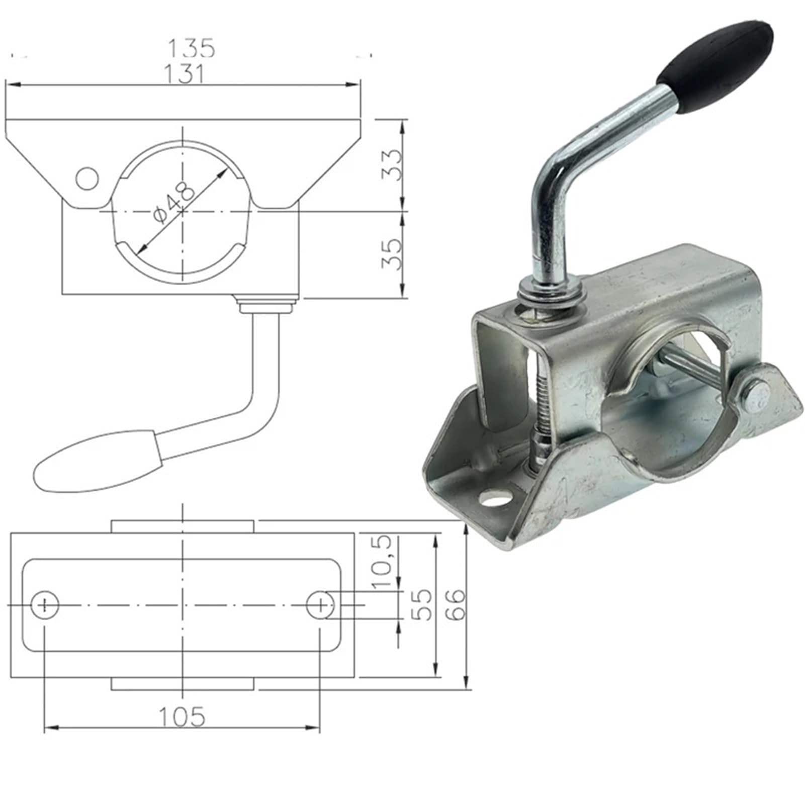 48mm Klemme for Anhänger Stützrad oder Stützfüße Jack Camper Caravana Zubehör RV Teile Leicht zu tragen(Ordinary pipe clamp1)