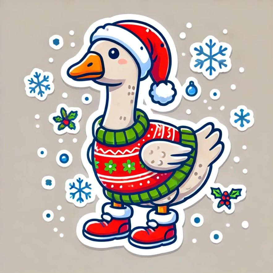 Festive Goose Christmas Sticker, Holiday Goose in Santa...