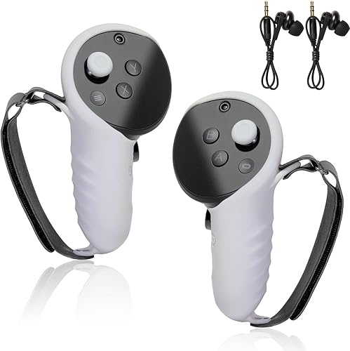 VRbrother Controller Grip Cover Compatible with Meta Quest Pro Silicone VR Handle Protector Adjustable Wrist Knuckle Strap with VR in-Ear Earphones