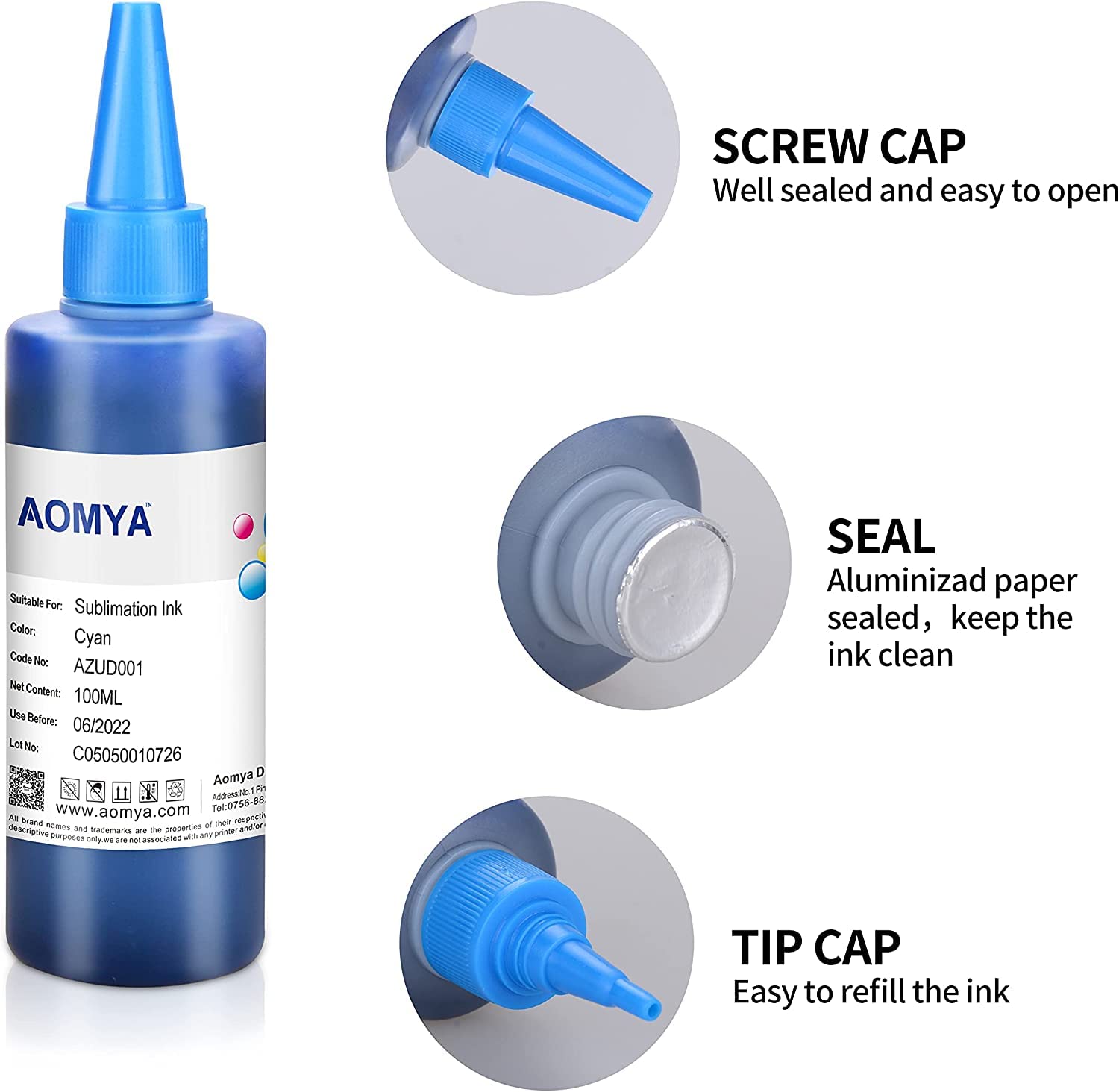 Aomya Tinta de sublimación para C88 C88 + CX3810 CX4200 WF7610 WF7010 WF7710 Impresión en Placas de poliéster, Tazas,Almohadas, etc.