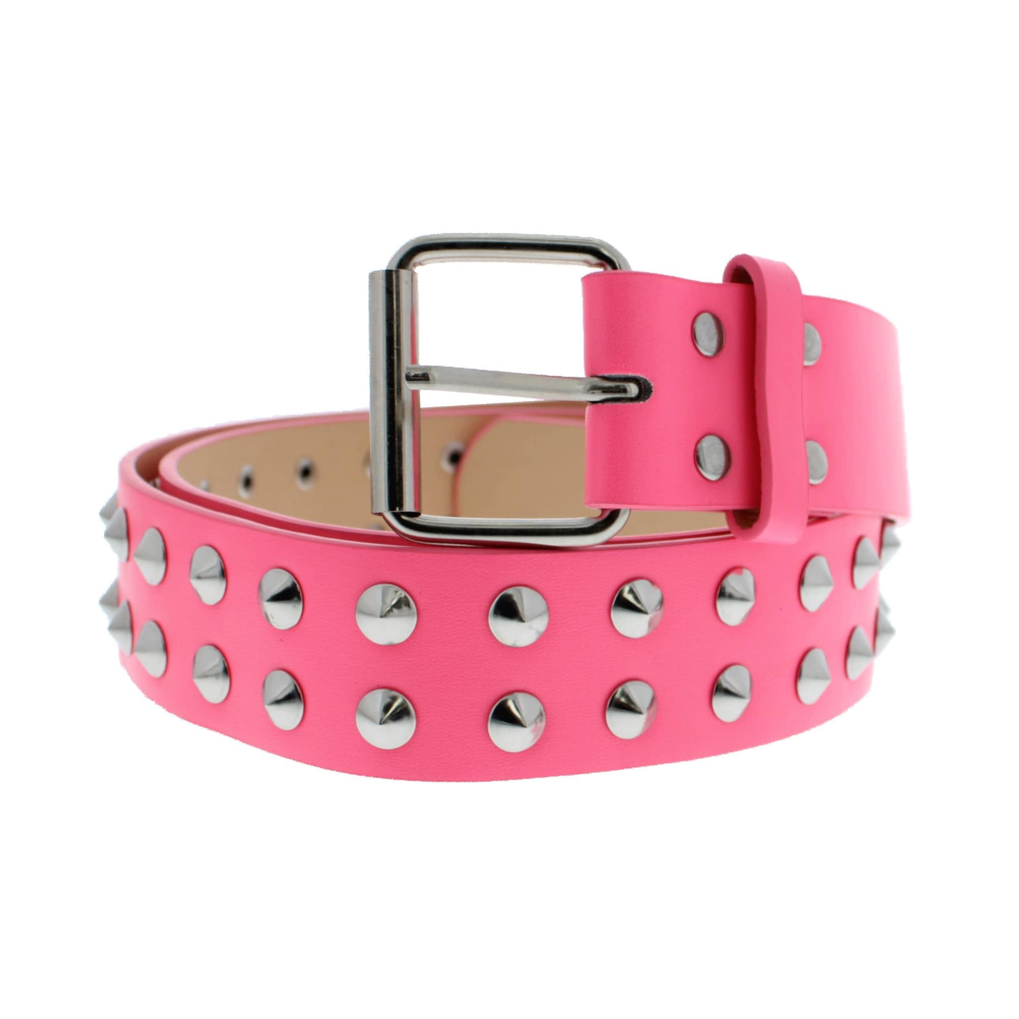 Zac's Alter Ego Studded Neon Pink Belt with Two Row Silver Conical Design - Fluorescent Fashion Accessory with Metal Buckle