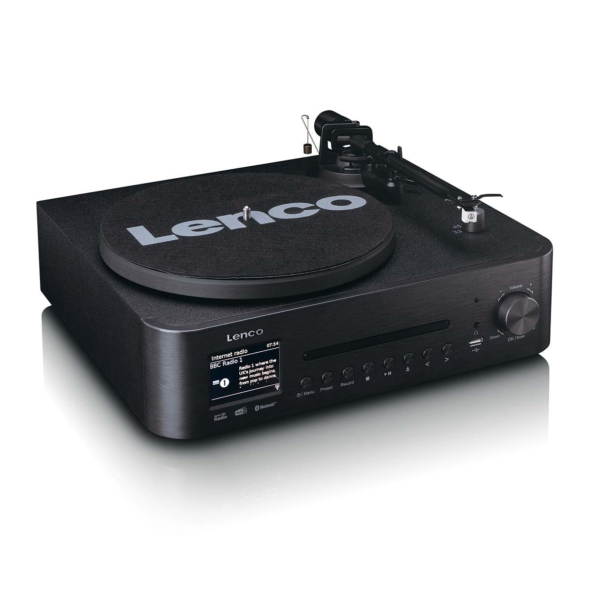 Lenco MC-760BK Giradischi con altoparlante - Giradischi 60 W - Lettore Vinile Bluetooth 5.3 - Record Player - DAB+ - Legno/Nero