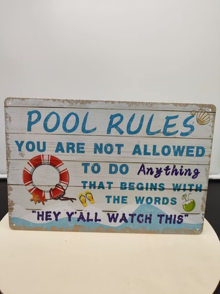 Vintage Pool Rules Blechschild – 30,5 X 20,3 Cm, Metall, Mit 4 Löchern, Perfekt Für Terrasse, Pool & Bar-Deko