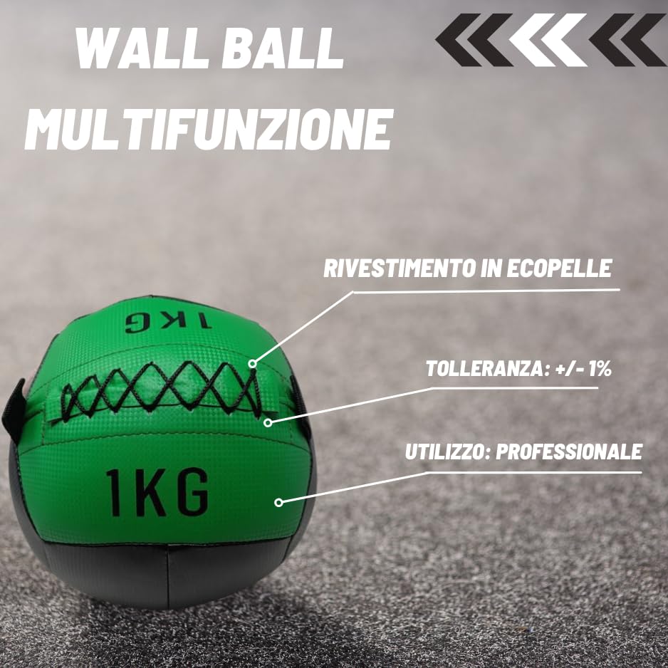 Palla Medica 1 Kg, Palla Palestra e Home Gym Wall ball Ecopelle, Slam Ball, Fitness Palla per Esercizi e Allenamento funzionale, Home Fitness