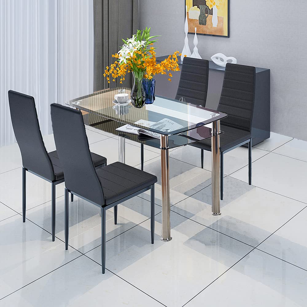 Buy 5 Pieces Modern Dining Table Chair Set, 2Tier Glass Dining Table