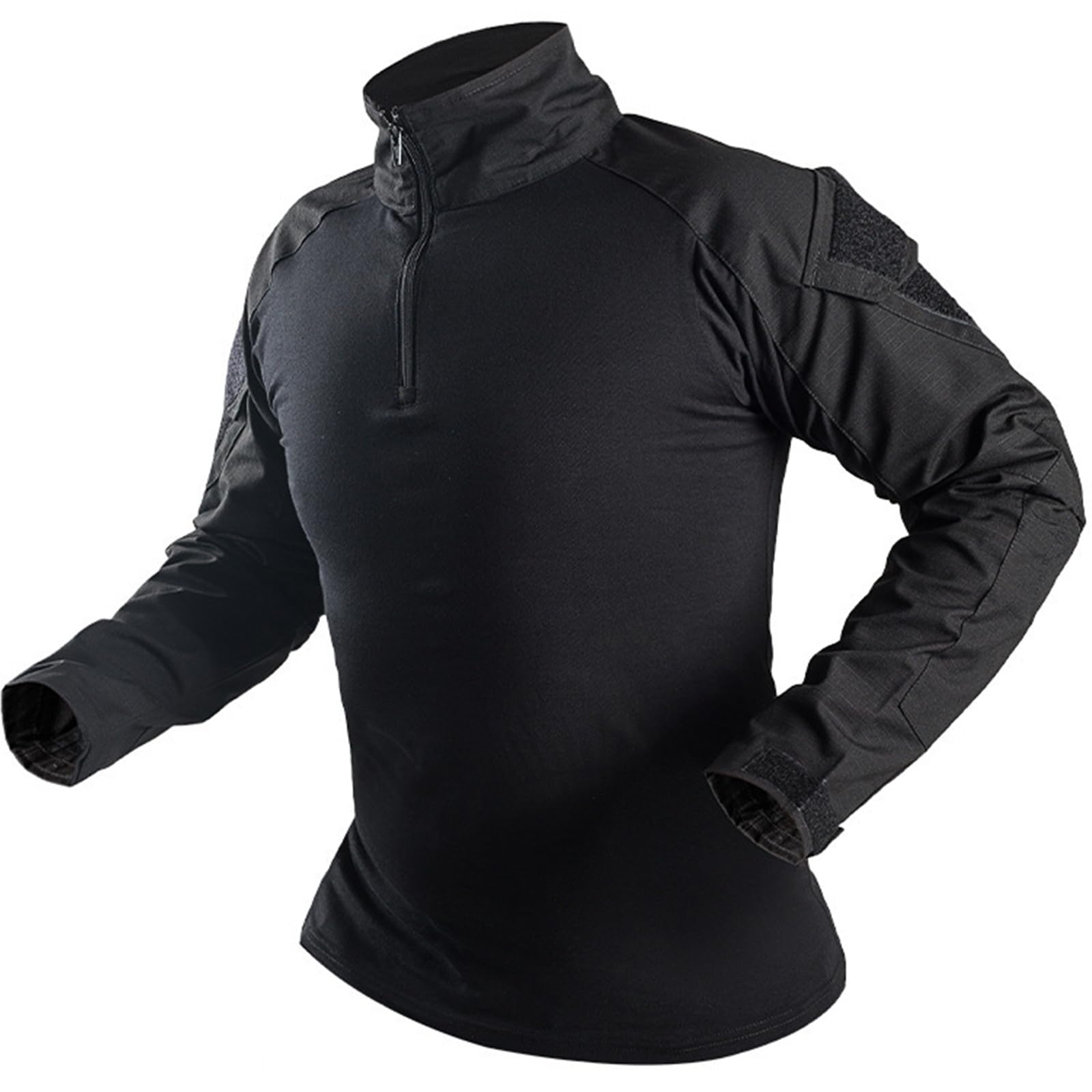 YKS JOOB Men's Camo Tactical Combat Shirt, Tear Resistant Long Sleeve Military BDU Shirts Paintball Airsoft Top with Zipper Black XXXL