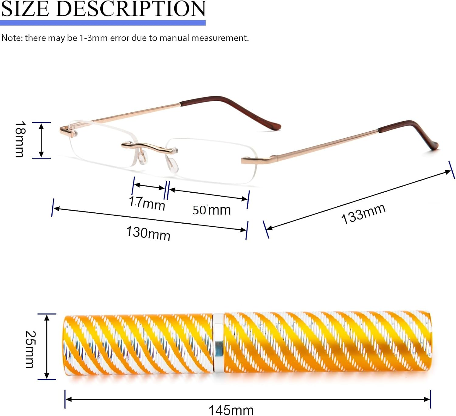 DXYXYO Mini Rimless Reading Glasses for Women Men, 2 Pack Slim Pocket Compact Metal Readers with Small Portable Case - Image 4