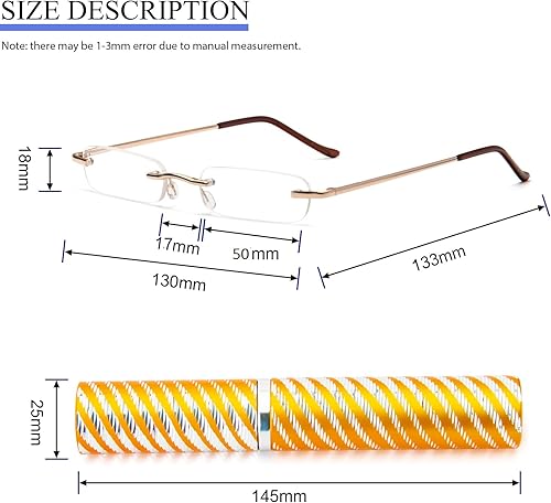 Miniatura 4 de DXYXYO Mini lentes de lectura sin montura para mujeres y hombres, paquete de 2 lectores de metal compactos de bolsillo delgado con estuche portátil