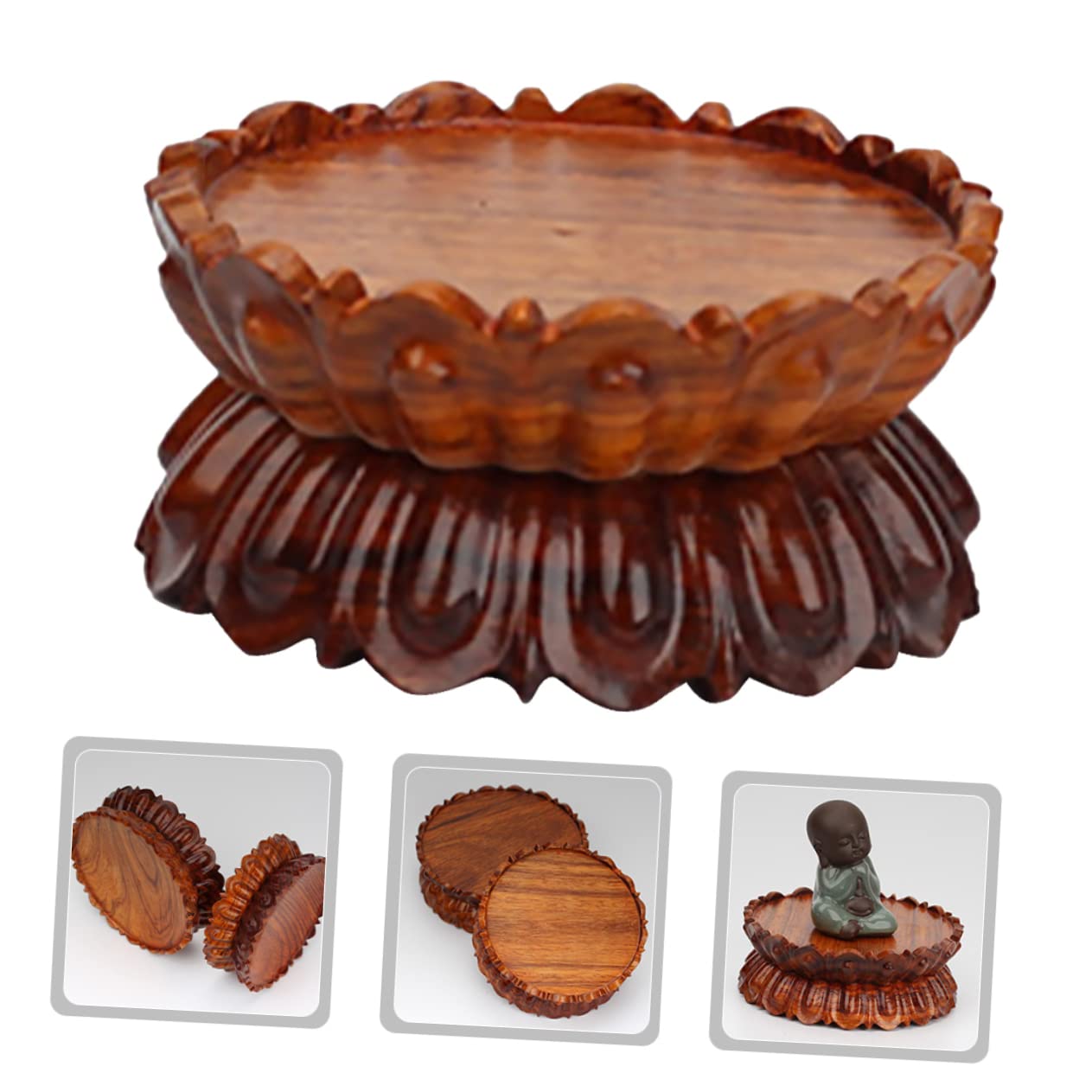 Happyyami Soporte Base Apilable y Estable de Madera Bola de Cristal para en Forma de Loto para Exhibición y Organización Hogar