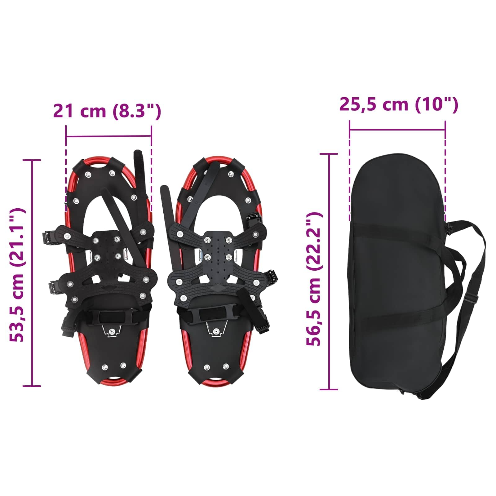 vidaXL Ciaspole 3 in 1 Rosso e Nero 53,5 x 21 cm Alluminio e HDPE, Ciaspole in alluminio per il giardino, attrezzatura outdoor regolabile, accessori moderni per camminare sulla neve
