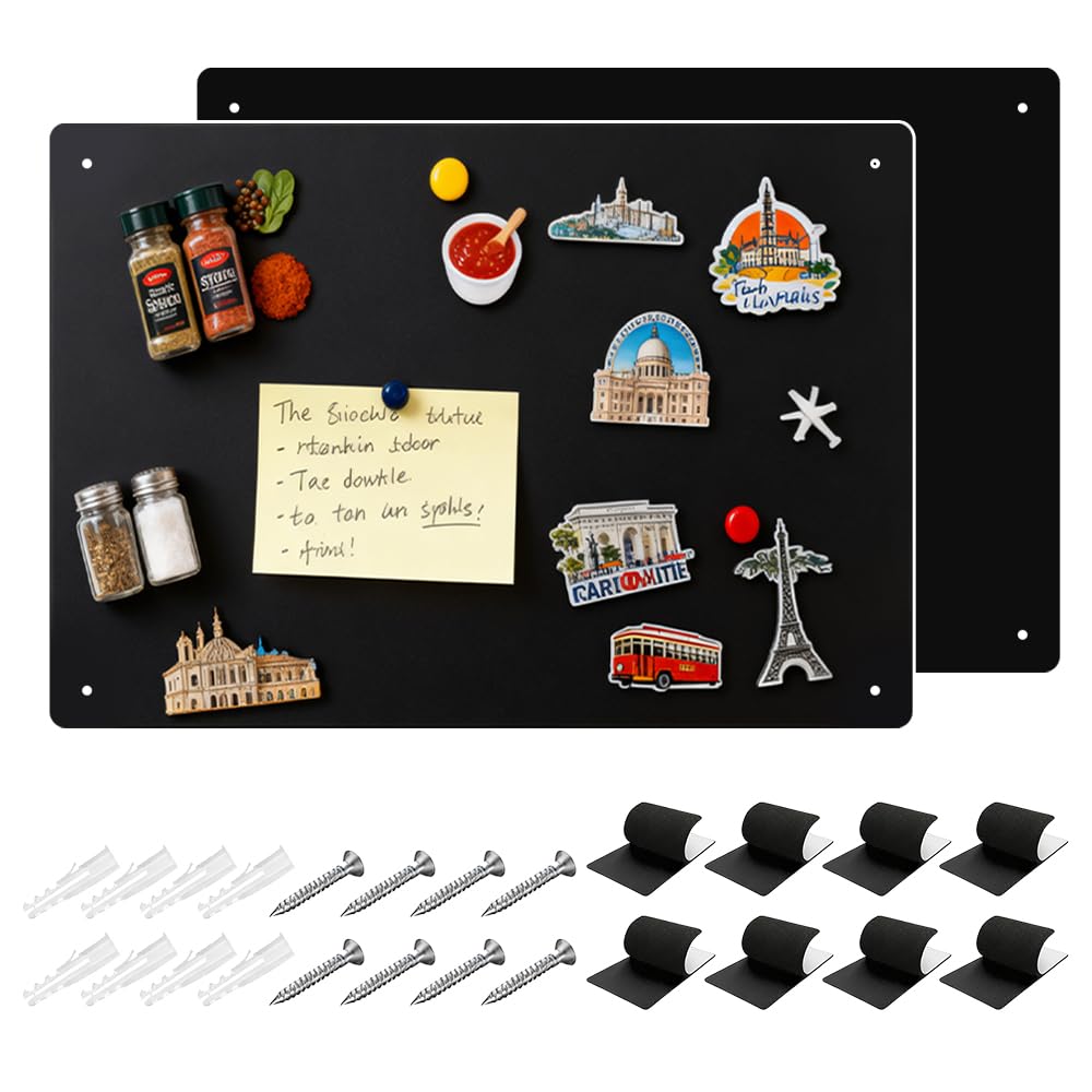 2 pièces Tableau Magnetique Mural Noir 43 X 30 X 0.06cm, Tableau Aimanté Mural, Plaque Aimantée pour Afficher des Notes et des Photos, Plaque Magnétique pour Bureau, Cuisine, Réfrigérateur