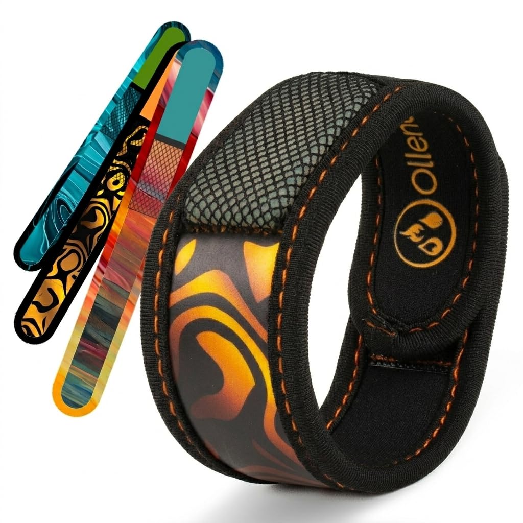Olleeno® Mückenschutz Armband Moskito Insektenschutz Armbänder für Outdoor Camping Wandern Sport Anti Mückenarmband Neopren mit verstellbarem Klettverschluß (3 Stück + 6 Nachfüll-Pellets)
