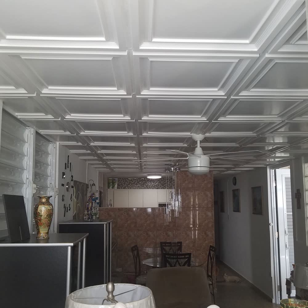 From Plain To Beautiful In Hours 233 Galleria PVC 2' x 4' Glue-up or Lay-in Ceiling Tile, White Matte, 10 Piece