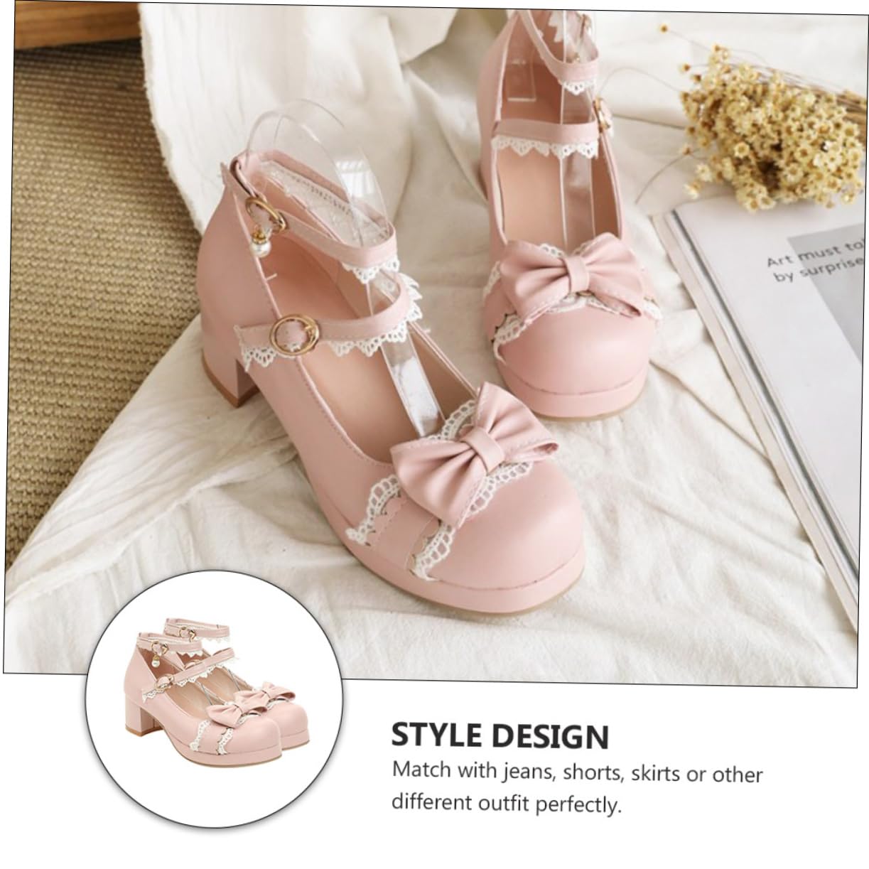 Homoyoyo Scarpe da Lolita Scarpe Donne Scarpe da Donna Scarpe Uniformi JK Scarpe Cosplay Scarpe Rotonde Scarpe Pesanti del Tallone Scarpe Casual per Studenti Suola: Gomma Nero