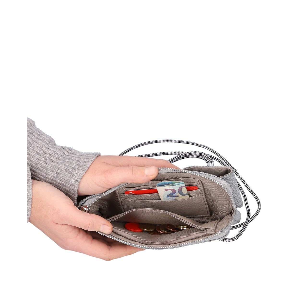Zwei Handytasche zum Umhängen Olli OP30 Smartphone-Etui 19 x 11 cm, Kleingeldfach + 4 Kartensteckfächer, umlaufender Reißverschluss, längenverstellbarer Riemen, Robustes Material (Blau)