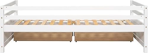 Miniatura 7 de Harper & Bright Designs Sofá cama de madera de tamaño individual con dos cajones de almacenamiento, sofá cama con listones, no necesita somier,